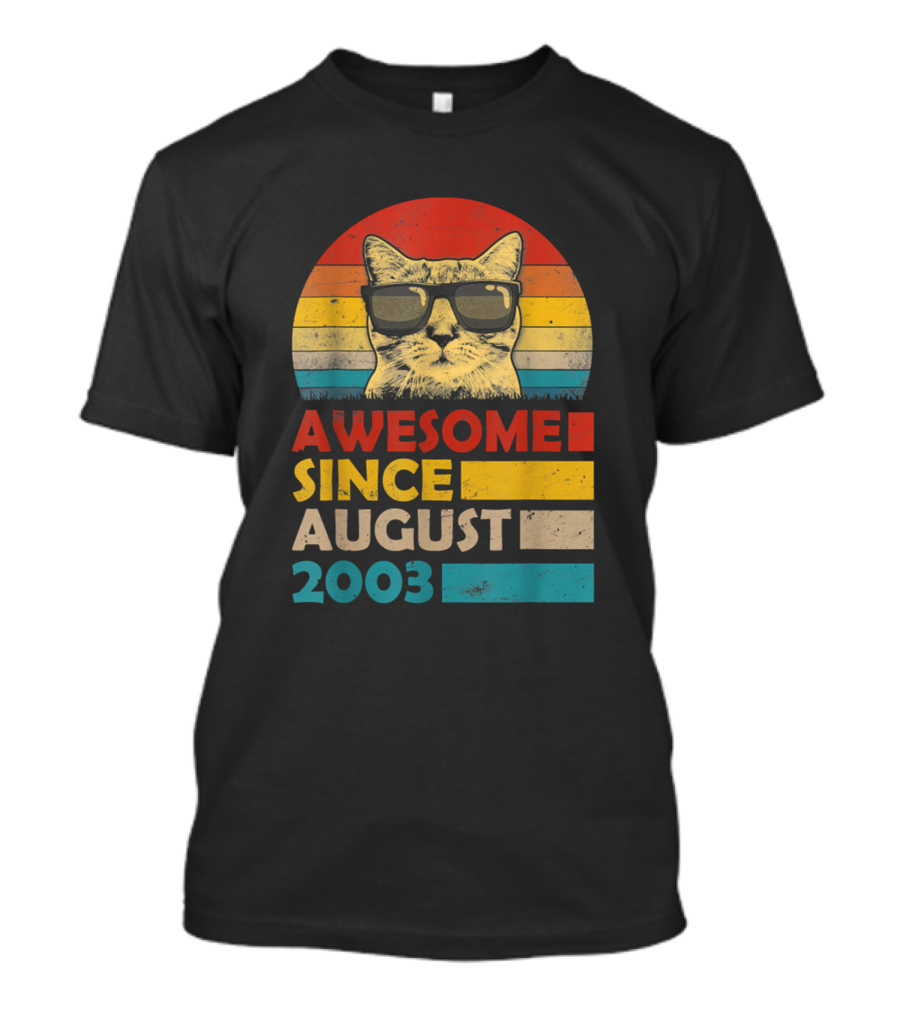 Awesome Since August 2003 Cat With Sunglasses Retro Colors T-Shirt