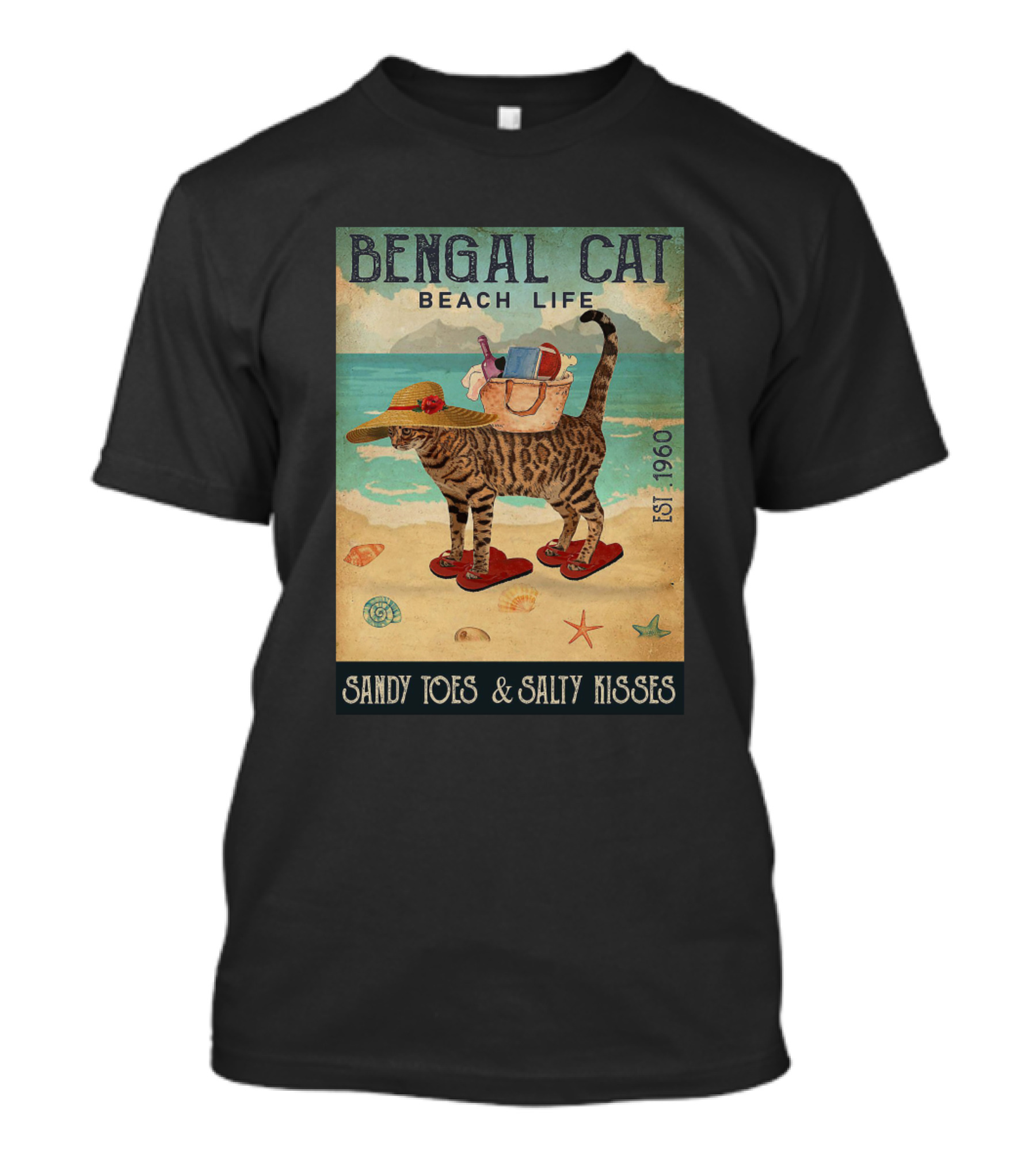Bengal Cat Beach Life Sandy Toes And Salty Kisses Est 1960 T-Shirt