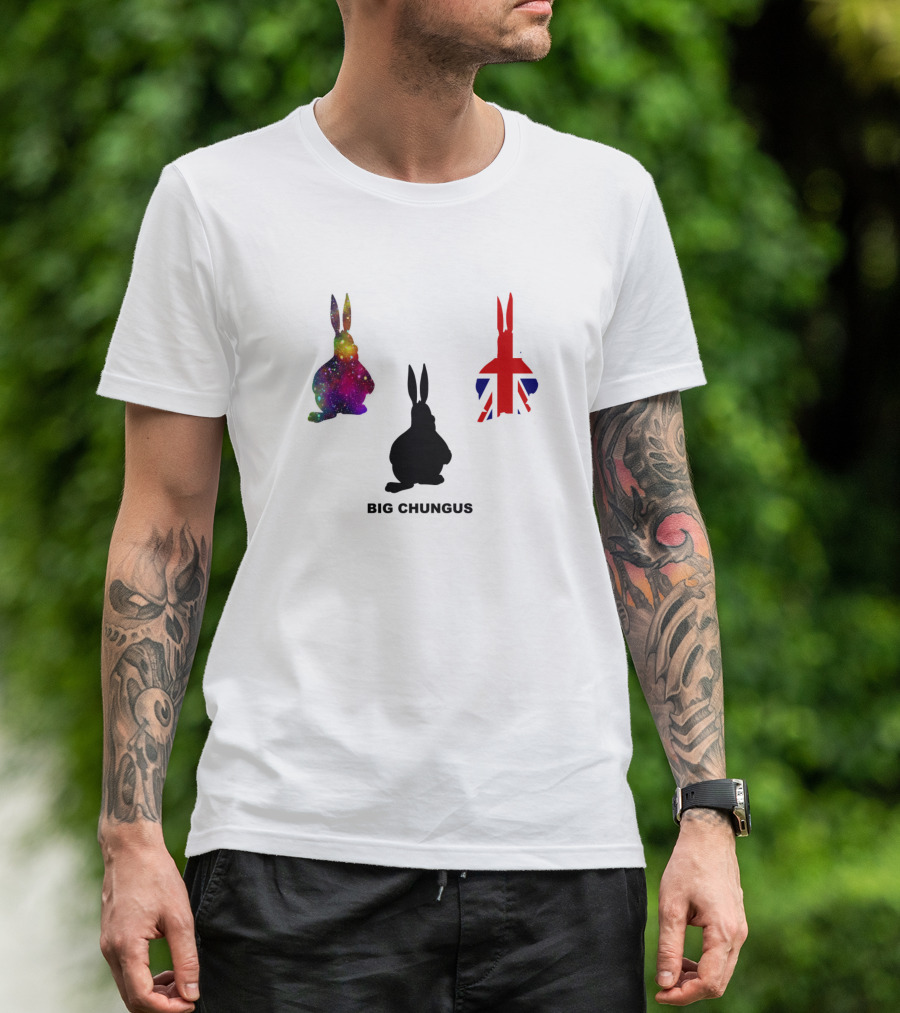 Big Chungus Fat Bunny Meme British Flag Galaxy Shadow Sticker Pack T-Shirt