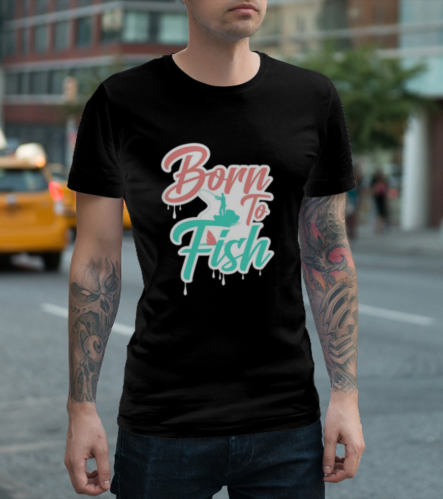 Born To Fish Angler Silhouette Dripping T-Shirt