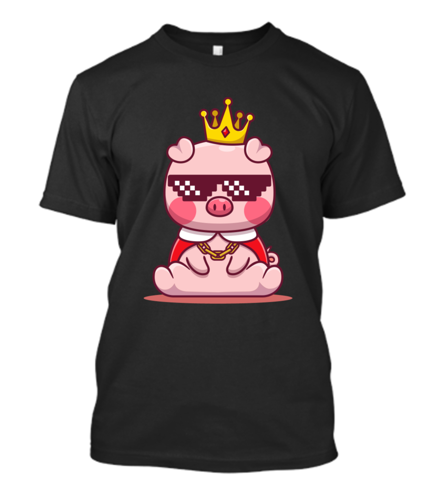 Cute Pig Sunglasses Crown Chain T-Shirt