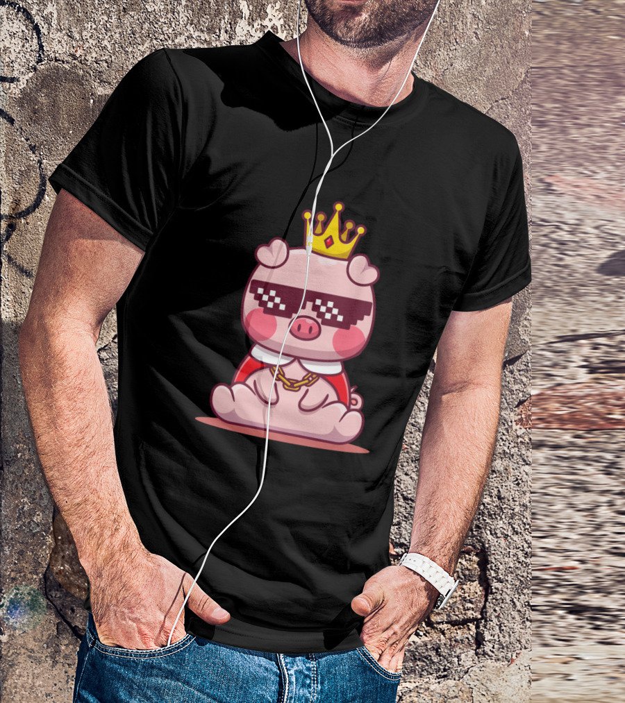 Cute Pig Sunglasses Crown Chain T-Shirt