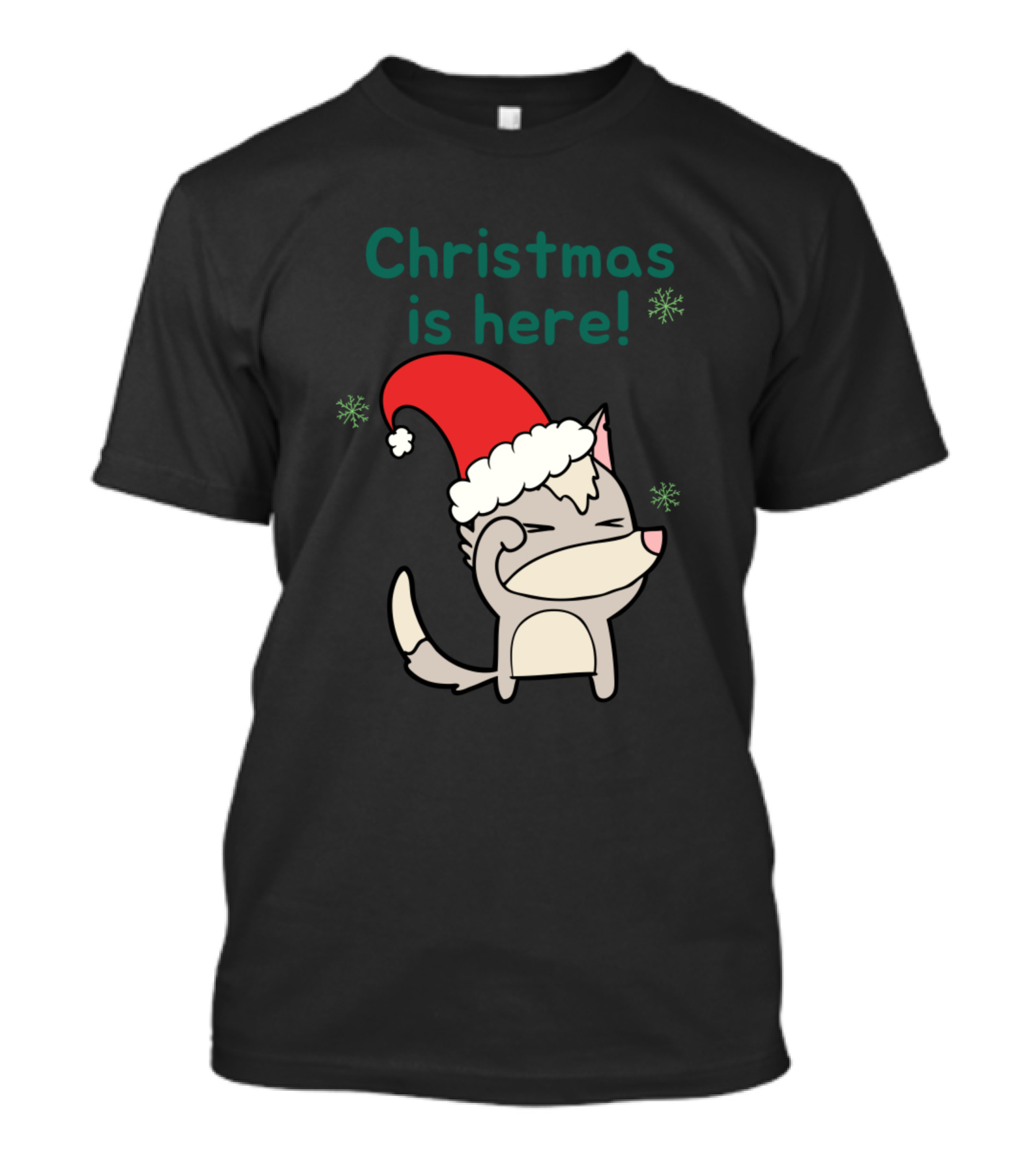 Fox Merry Christmas Is Here Santa Hat Snowflakes T-Shirt