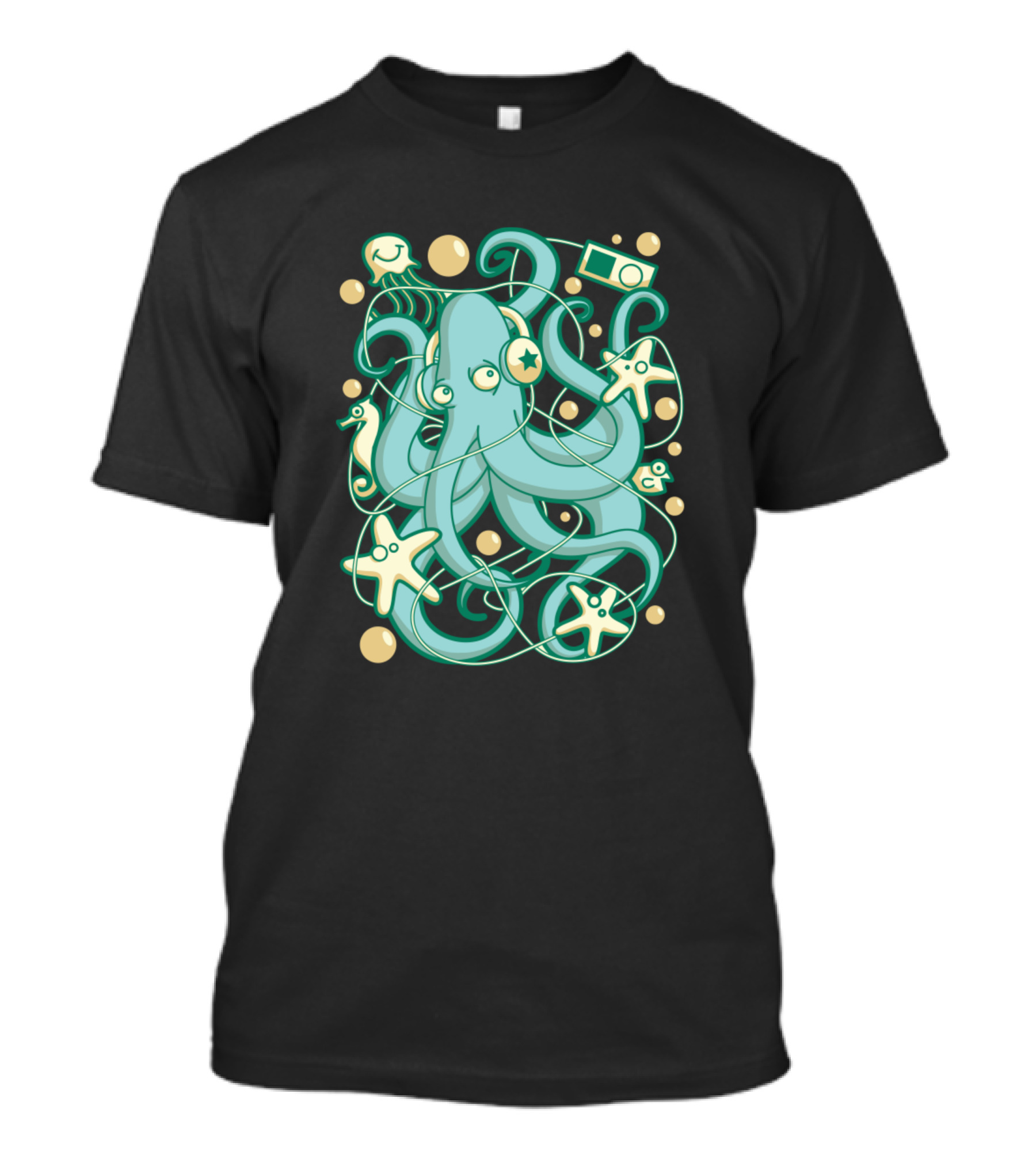 Fun Octopus Gadget Starfish Jellyfish Seahorse Buttons T-Shirt