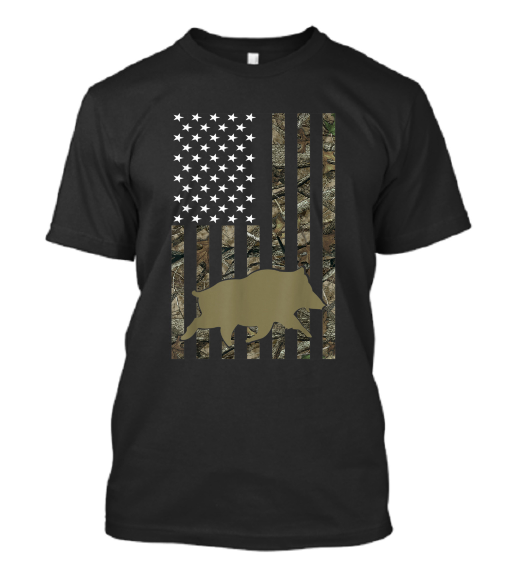 USA Camouflage Flag Wild Boar Hog Hunting For Pig Hunter T-Shirt