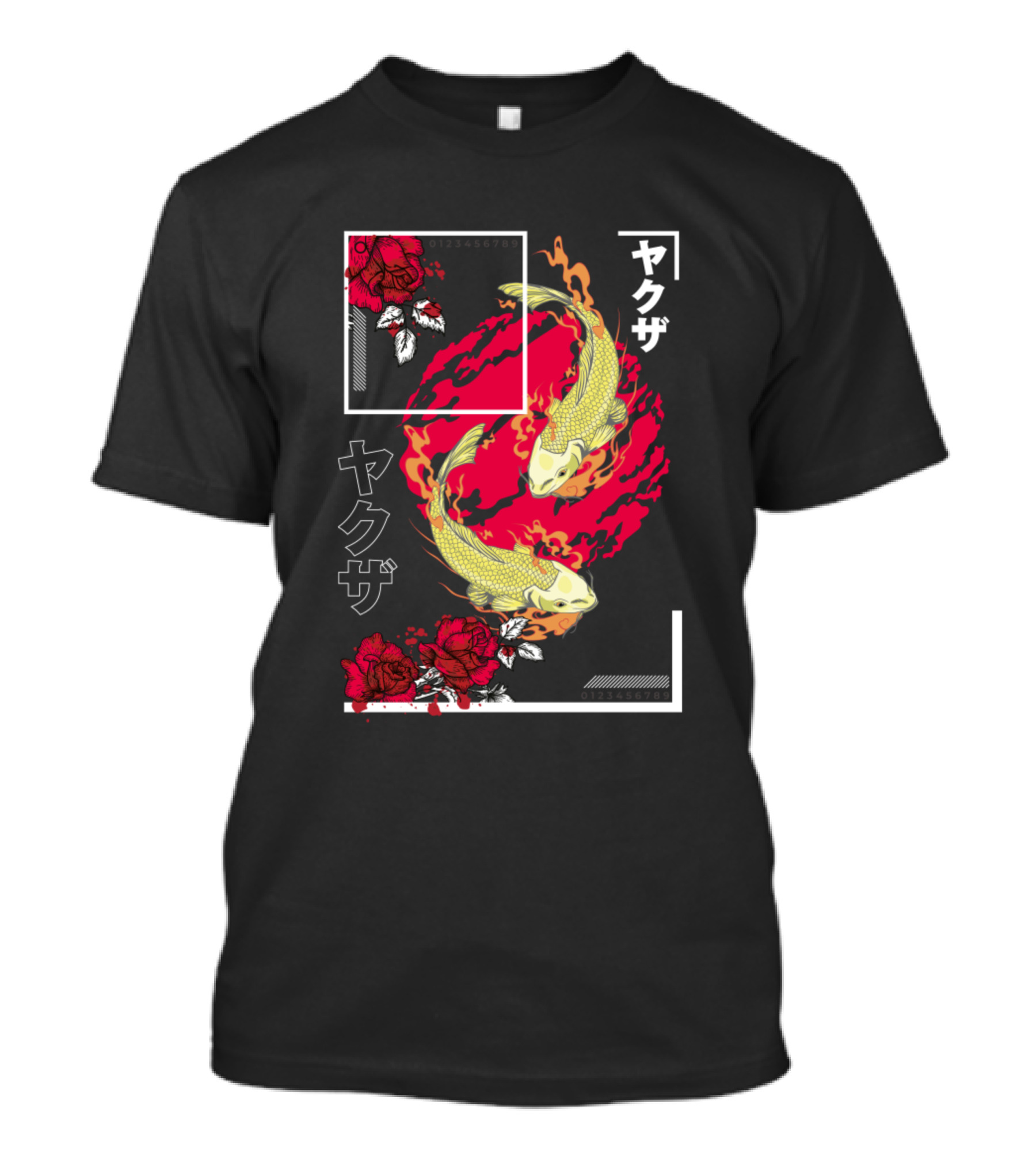 Yakuza Japanese Koi Fish Floral Roses T-Shirt