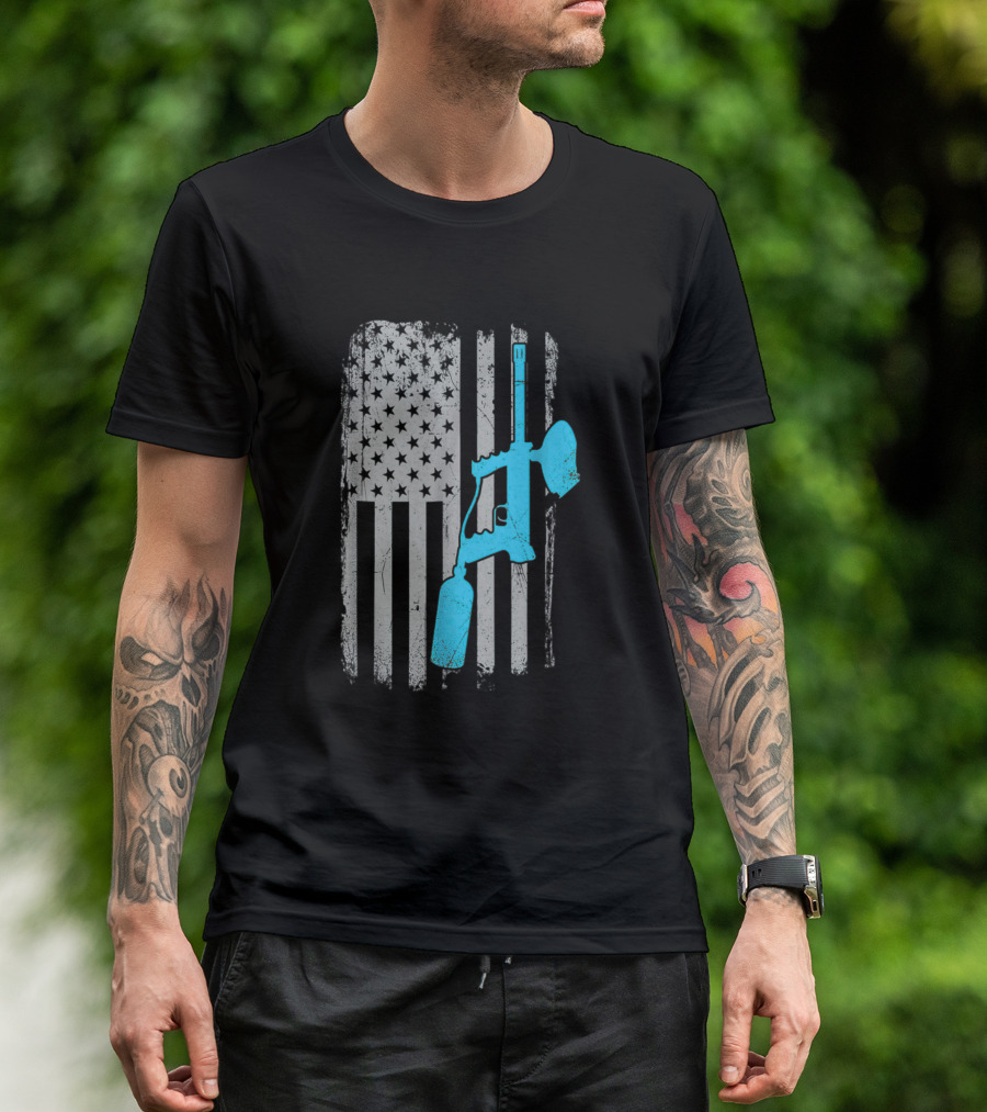 Vintage American Flag Paintballer Gun T-Shirt