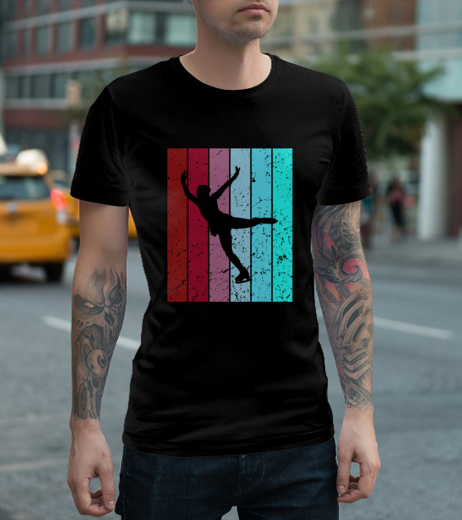 Rollerblading Funny Retro Vintage Ska Silhouette Background T-Shirt
