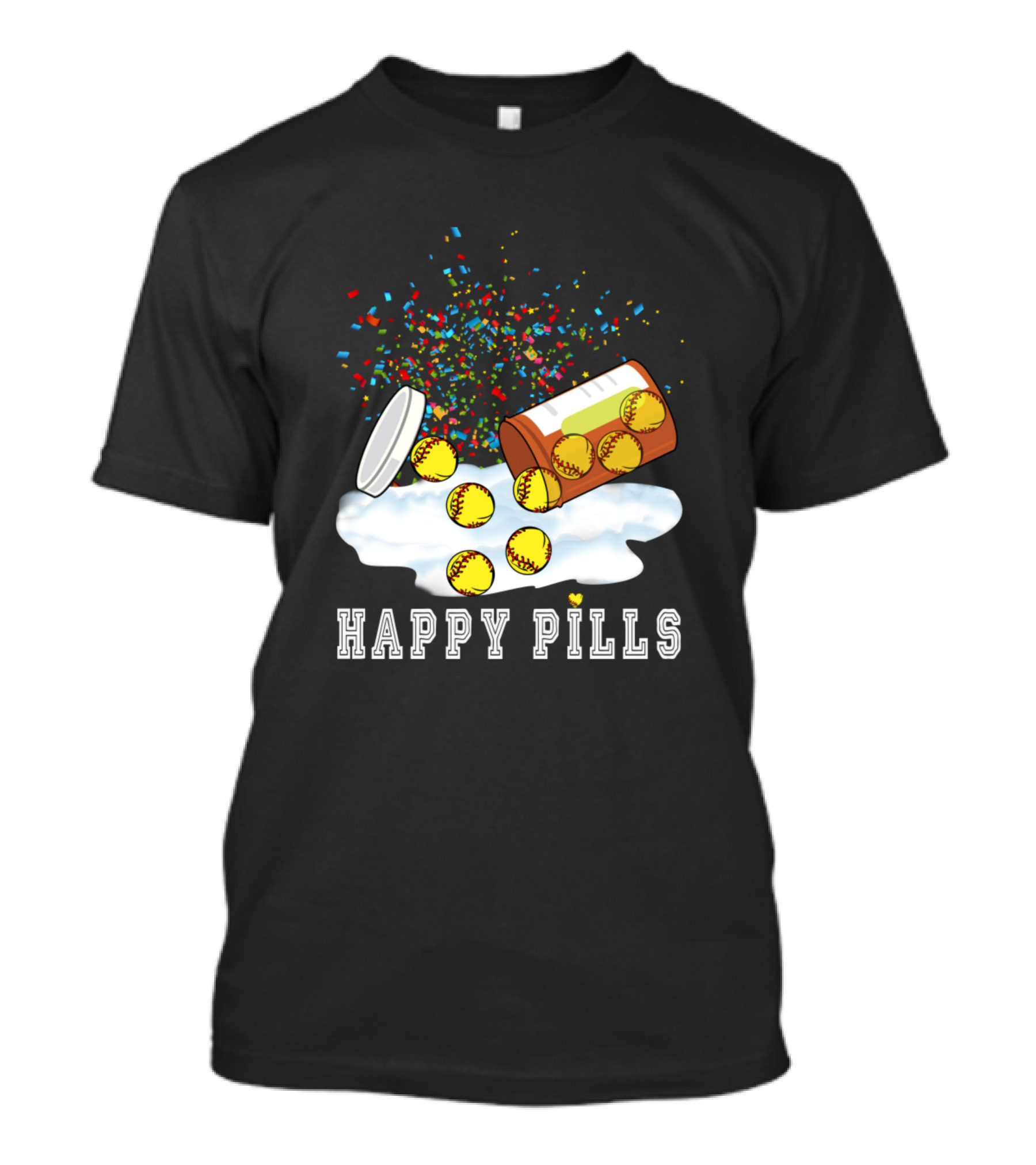 Softball Happy Pills Sport Hitter Confetti Explosion T-Shirt