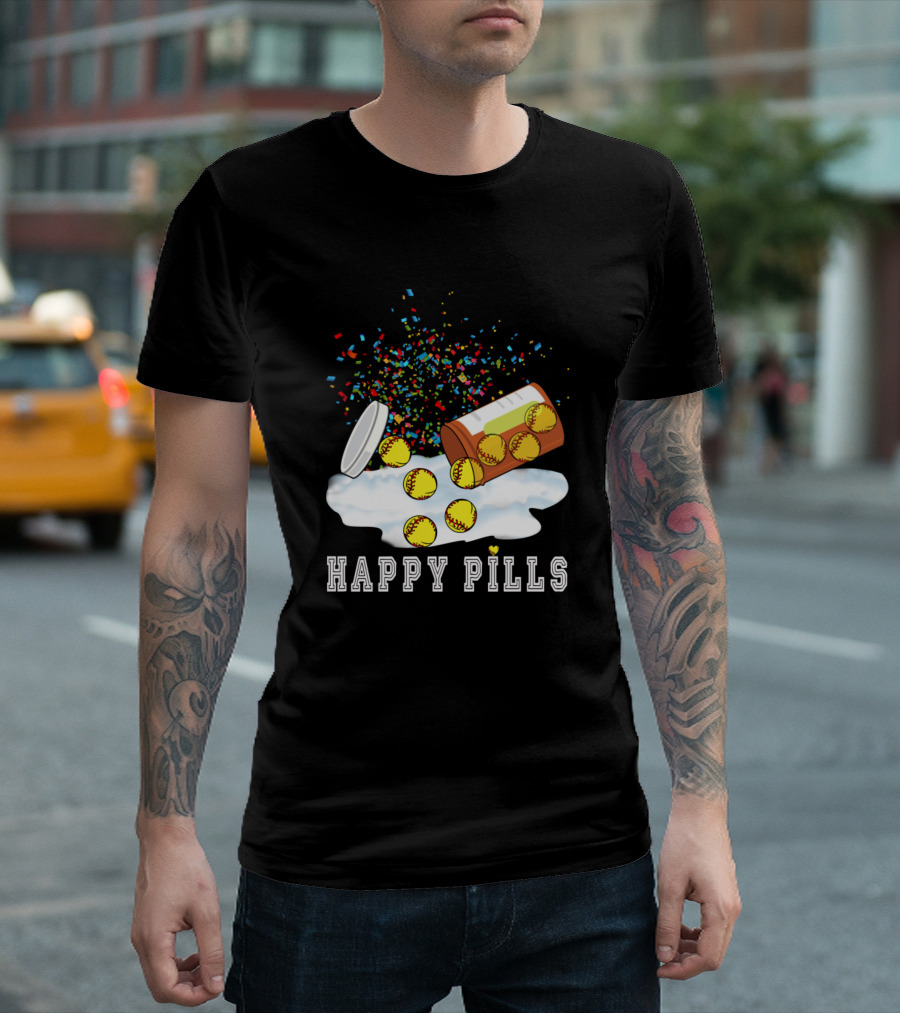 Softball Happy Pills Sport Hitter Confetti Explosion T-Shirt