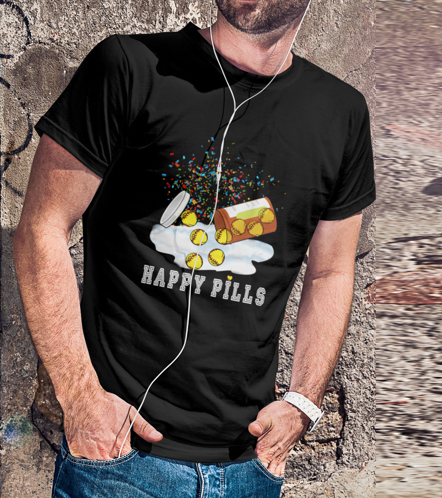 Softball Happy Pills Sport Hitter Confetti Explosion T-Shirt
