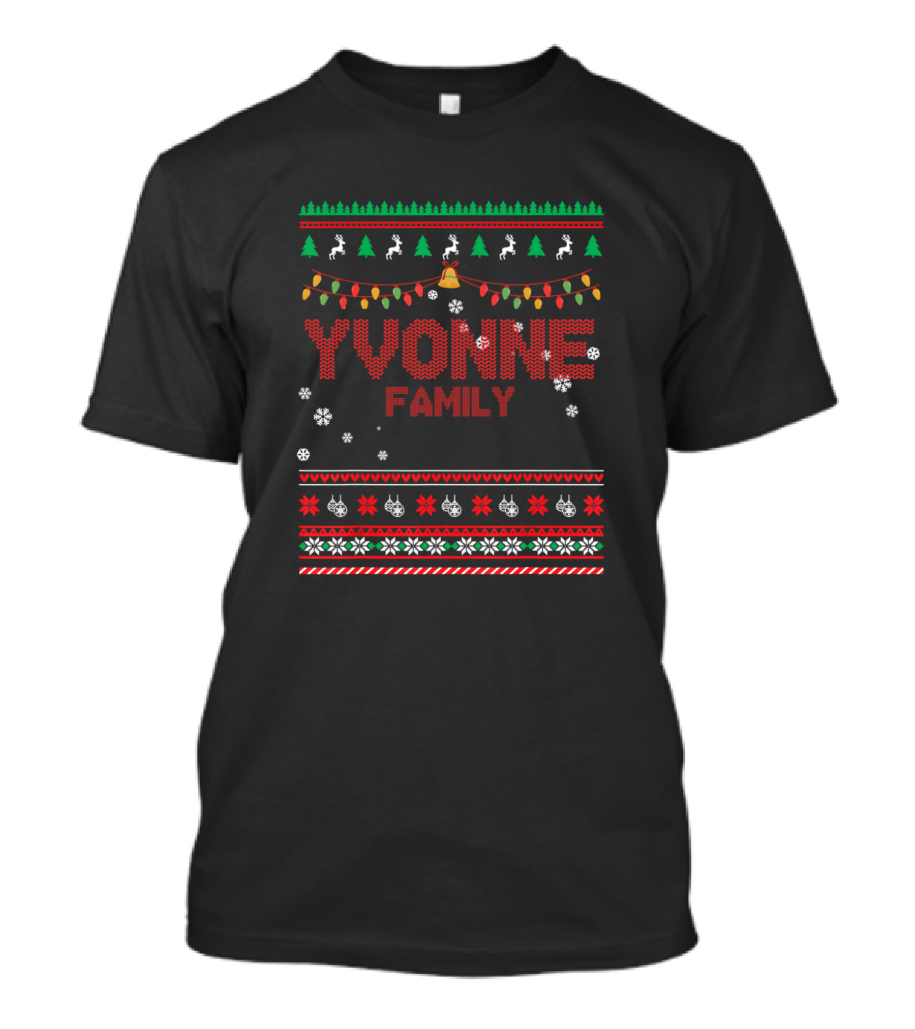 Yvonne Family Christmas Ugly Sweater Design With Lights And Snowflakes T-Shirt