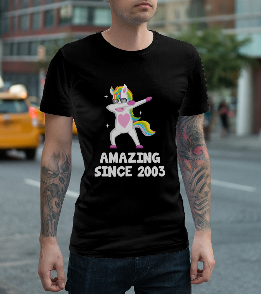 Amazing Since 2003 Dabbing Unicorn Birthday T-Shirt