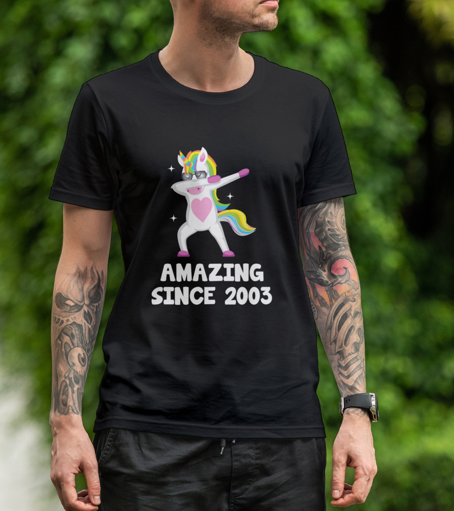 Amazing Since 2003 Dabbing Unicorn Birthday T-Shirt