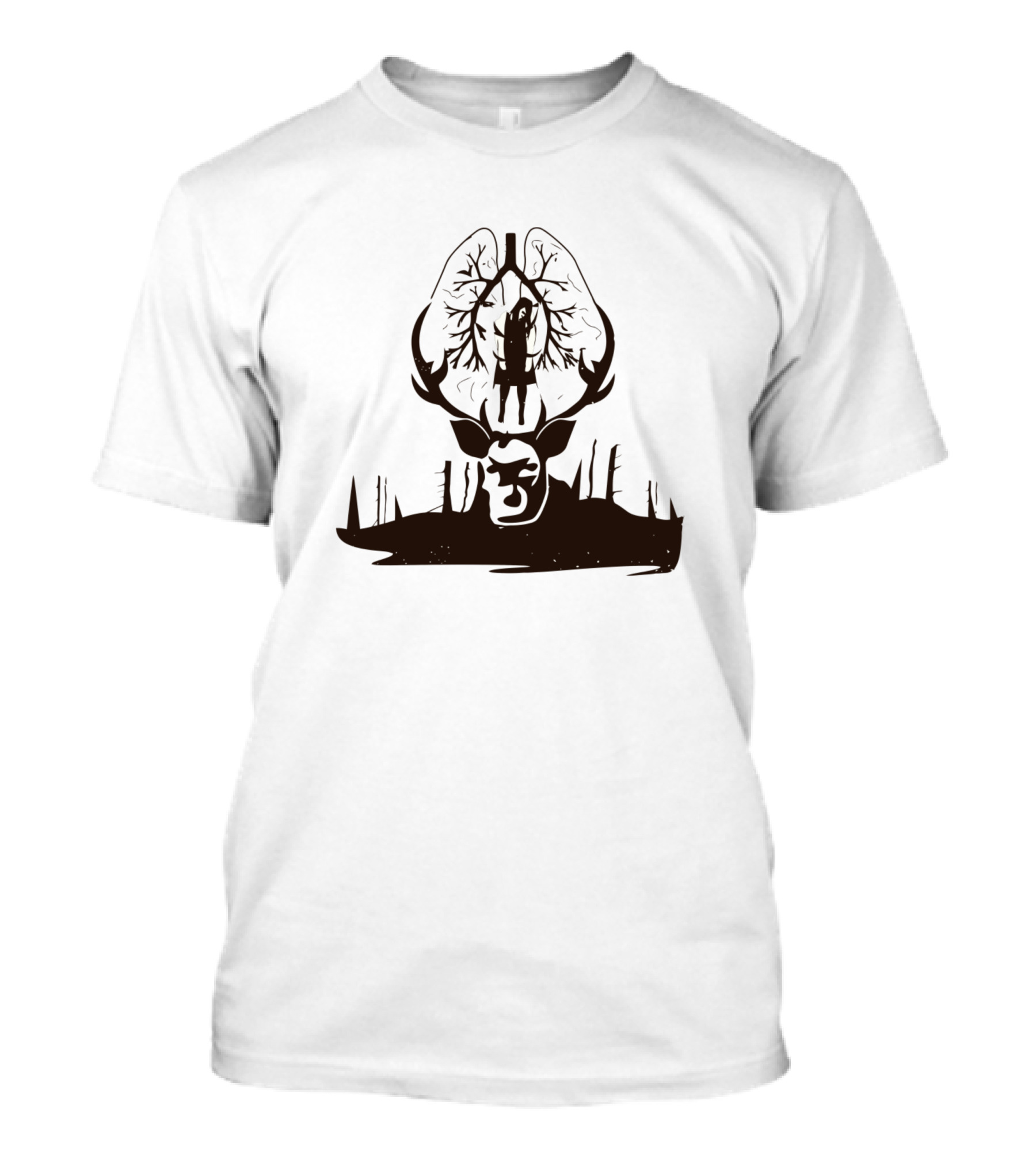 Aperitif Forest Stag Silhouette With Antlers And Light Inside Tree Lungs T-Shirt