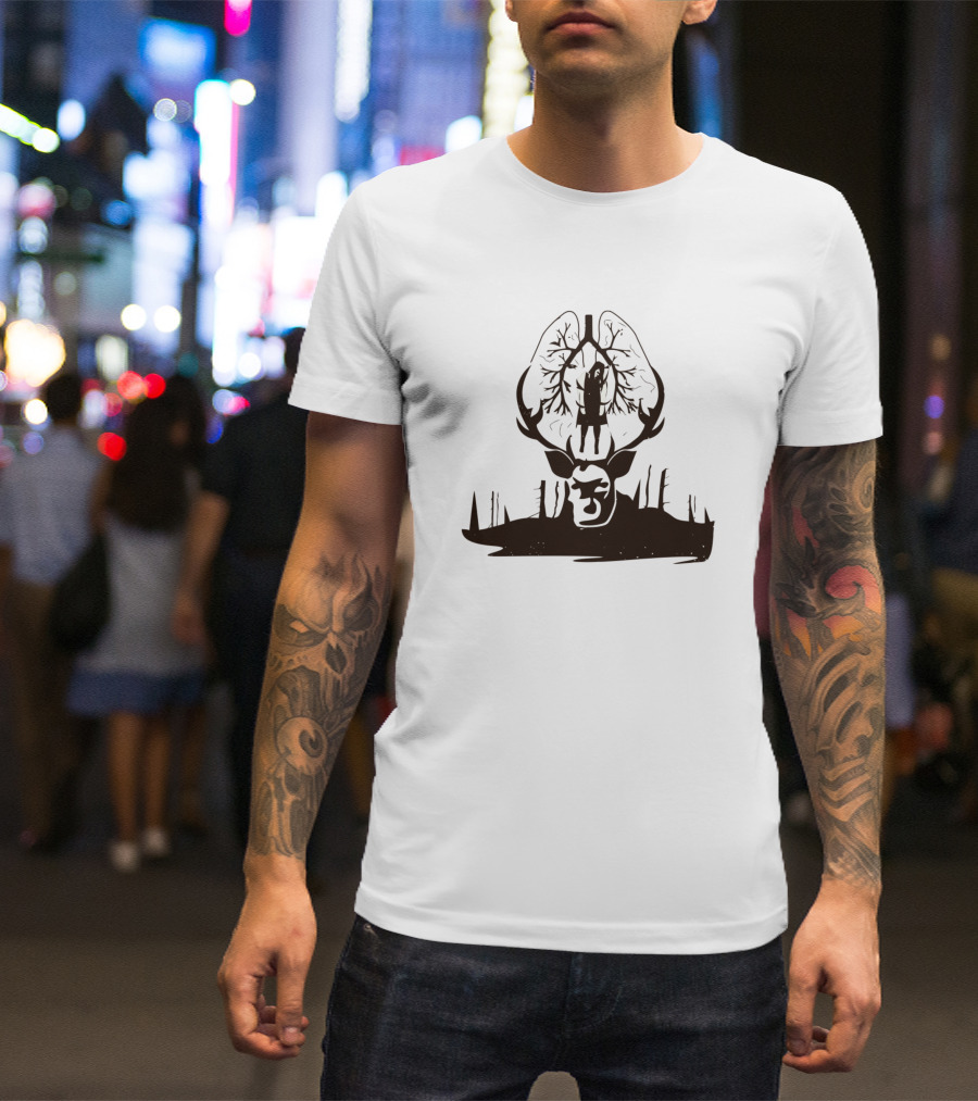 Aperitif Forest Stag Silhouette With Antlers And Light Inside Tree Lungs T-Shirt