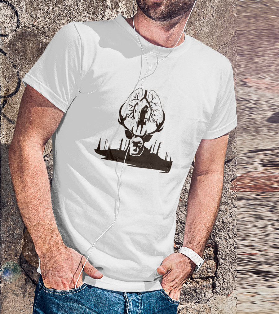 Aperitif Forest Stag Silhouette With Antlers And Light Inside Tree Lungs T-Shirt
