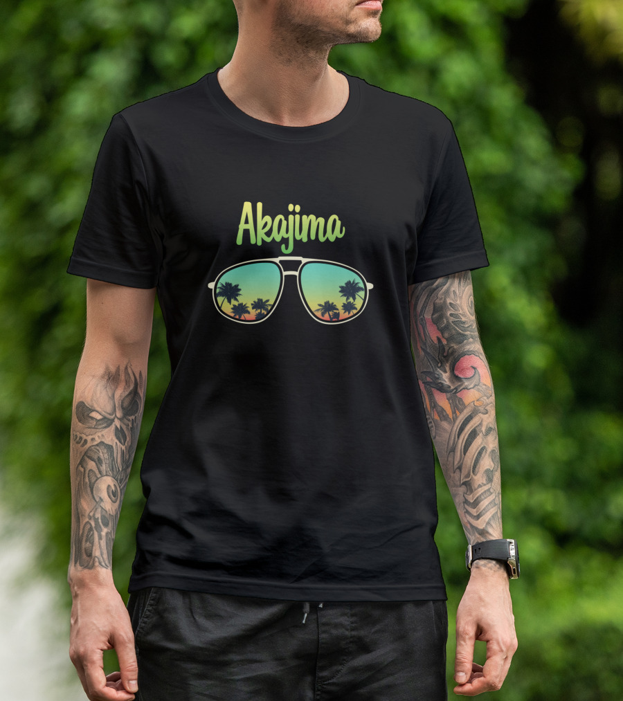 Akajima Island Sunset Palm Trees Reflection In Sunglasses T-Shirt