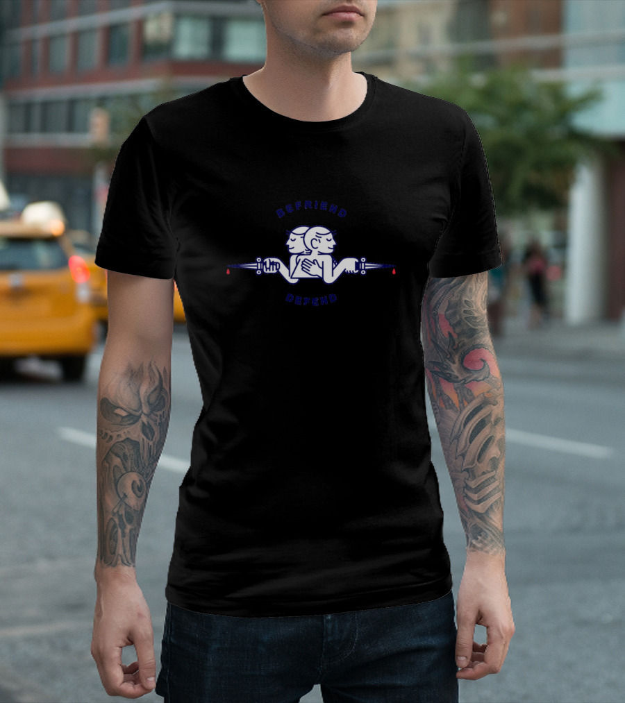 Befriend Defend Dual Characters with Pistols and Red Teardrop Detailing T-Shirt
