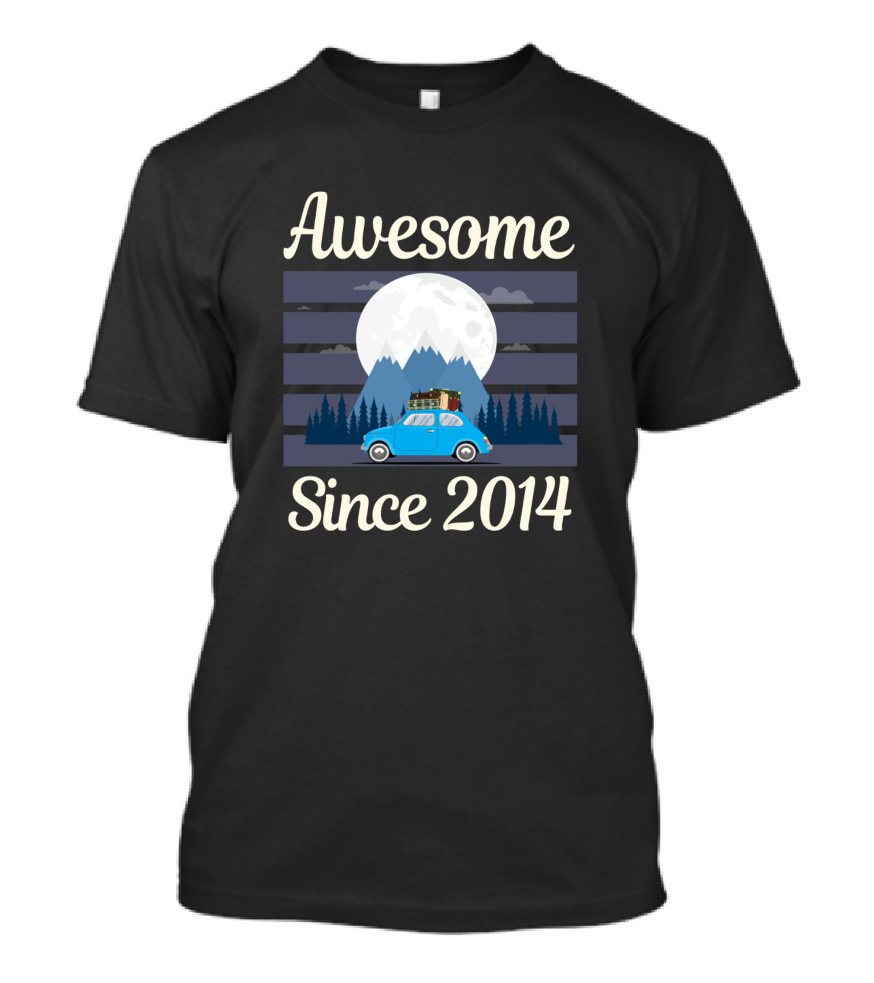 Awesome Blue Car Moon Forest Since 2014 T-Shirt