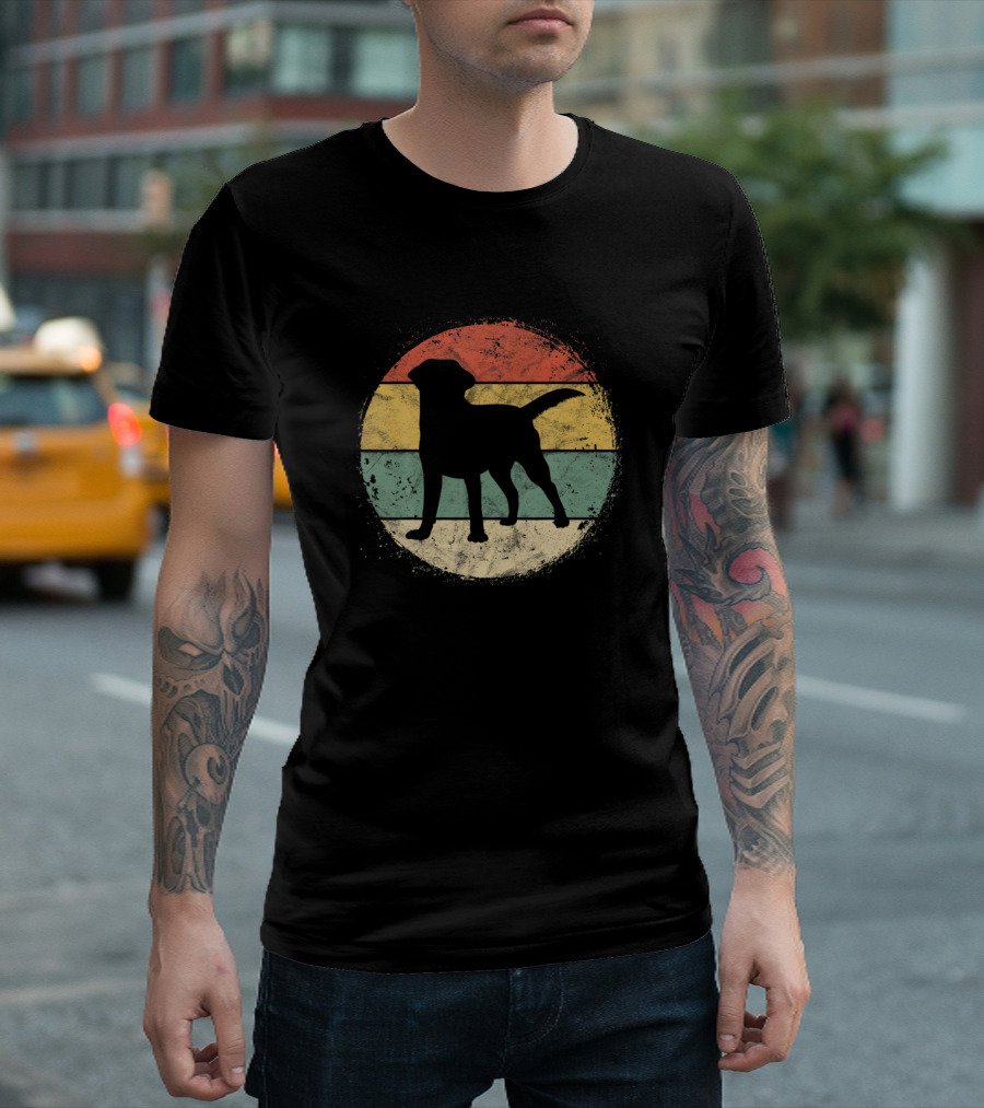 Circular Retro Labrador Silhouette Golden Black La T-Shirt