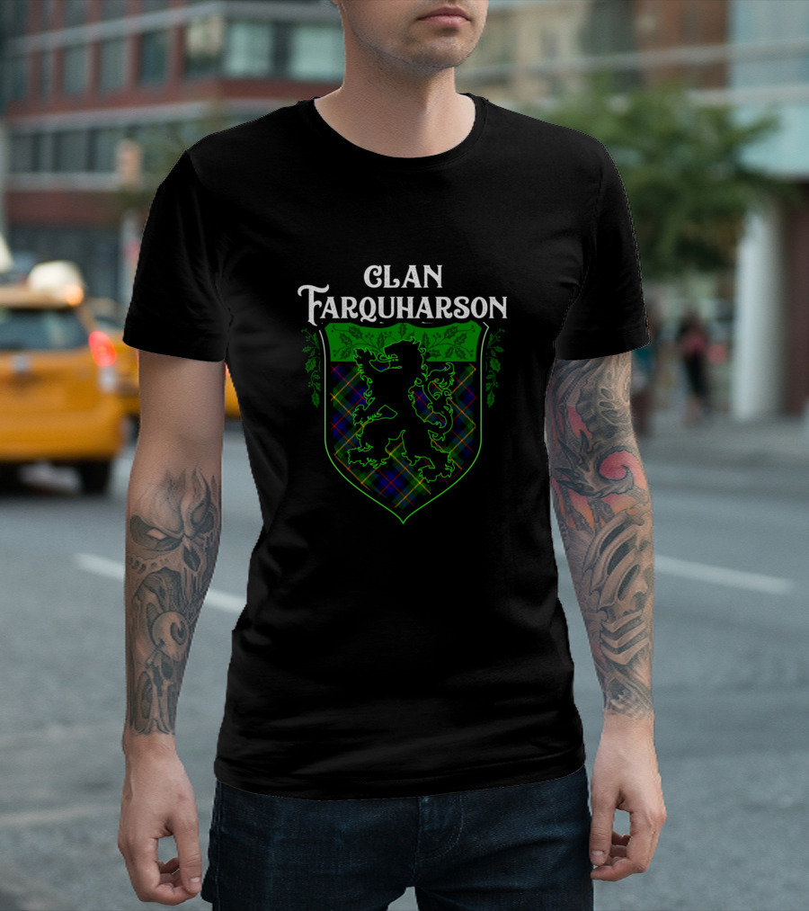 Clan Farquharson Scottish Tartan Shield Lion Rampant T-Shirt