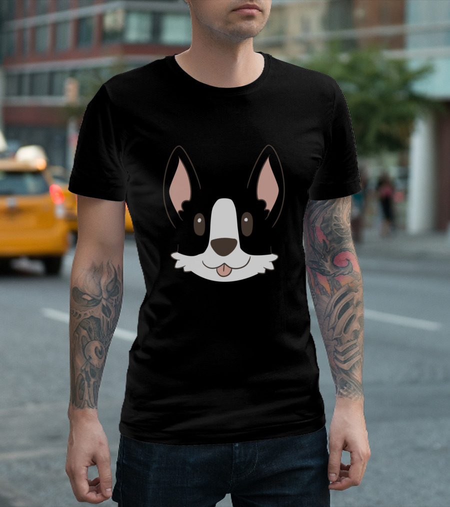 Cute Black and White Corgi Face T-Shirt