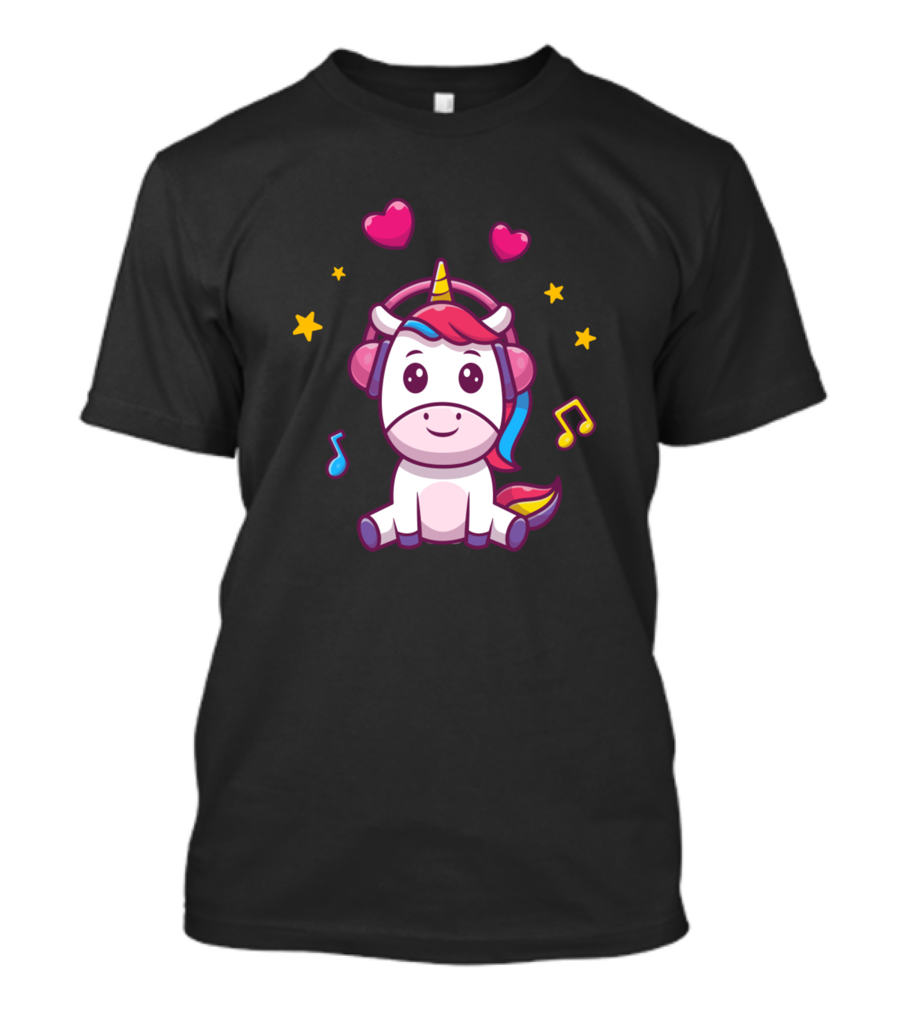 Cute Unicorn Listening To Music With Hearts And Stars T-Shirt