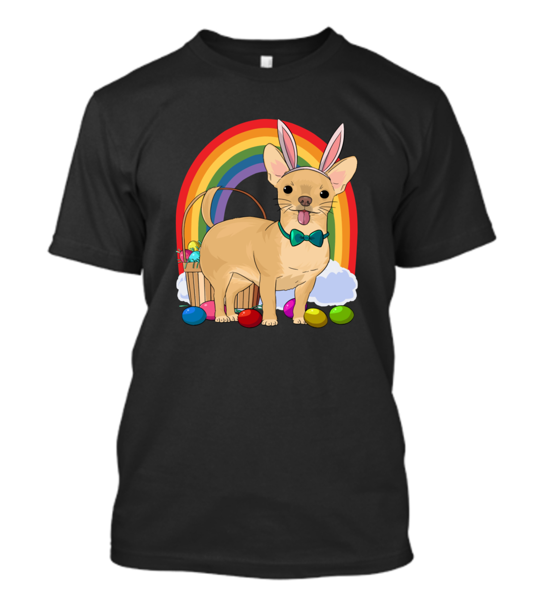 Dogs Chihuahua Bunny Ears Easter Rainbow Basket Happy Day512 T-Shirt