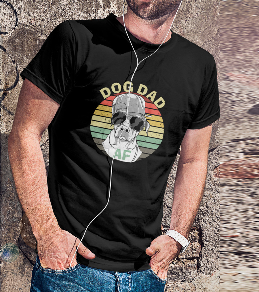 Dog Dad AF Retro Style Hip Dog With Sunglasses And Cap T-Shirt