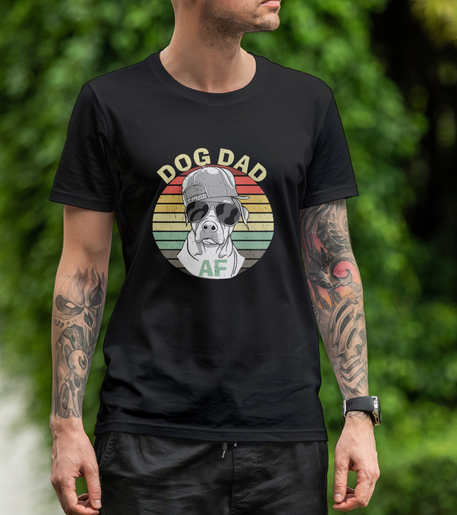 Dog Dad AF Retro Style Hip Dog With Sunglasses And Cap T-Shirt