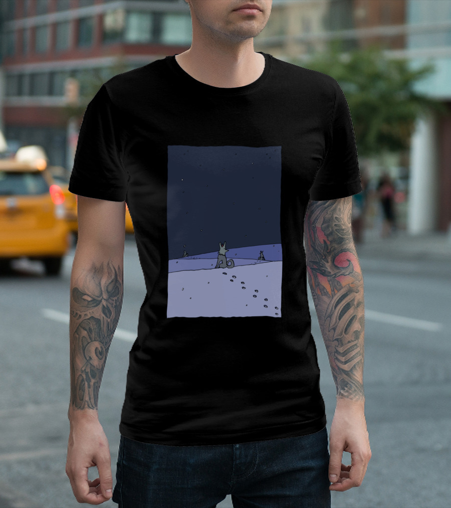 Dogs Under Starry Winter Sky T-Shirt