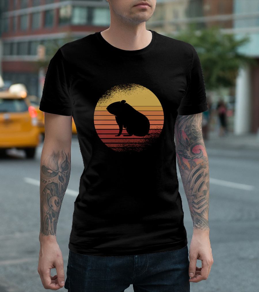 Retro Sunset Silhouette Hamster T-Shirt