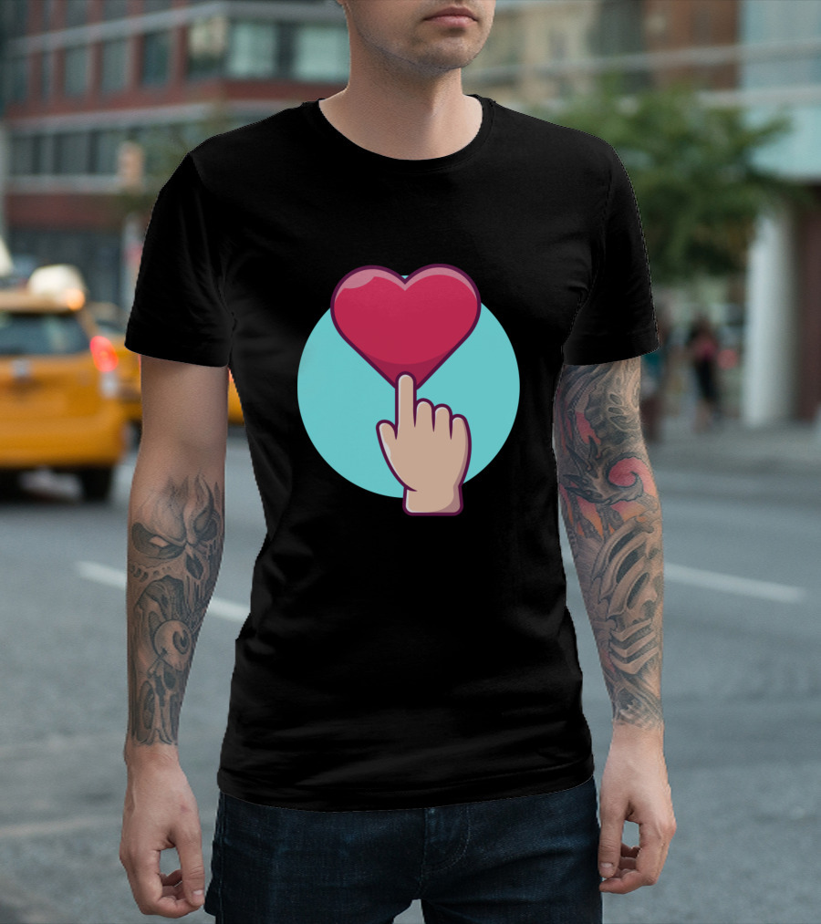 Hand Pointing at Heart Love Cartoon T-Shirt