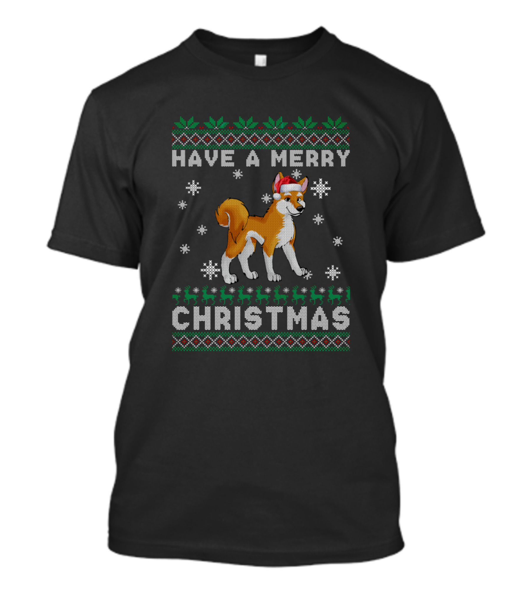 Have A Merry Christmas Norwegian Lundehund Santa Hat Winter Snowflakes T-Shirt