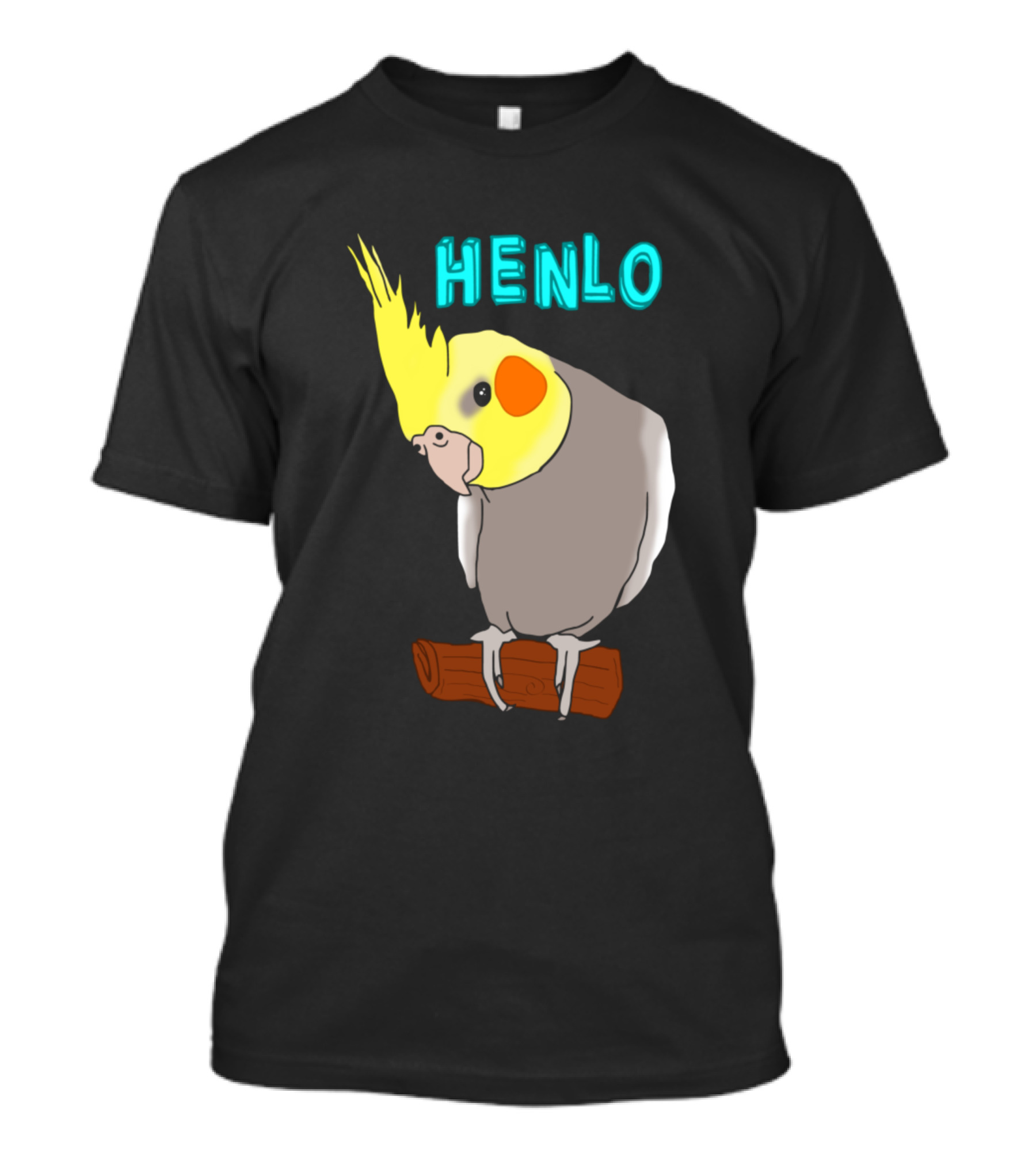 Henlo Cockatiel Bird On Perch Bright Yellow Crest T-Shirt