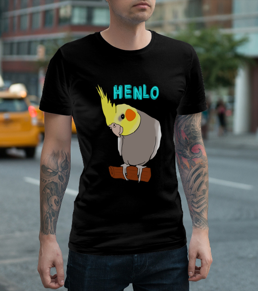 Henlo Cockatiel Bird On Perch Bright Yellow Crest T-Shirt