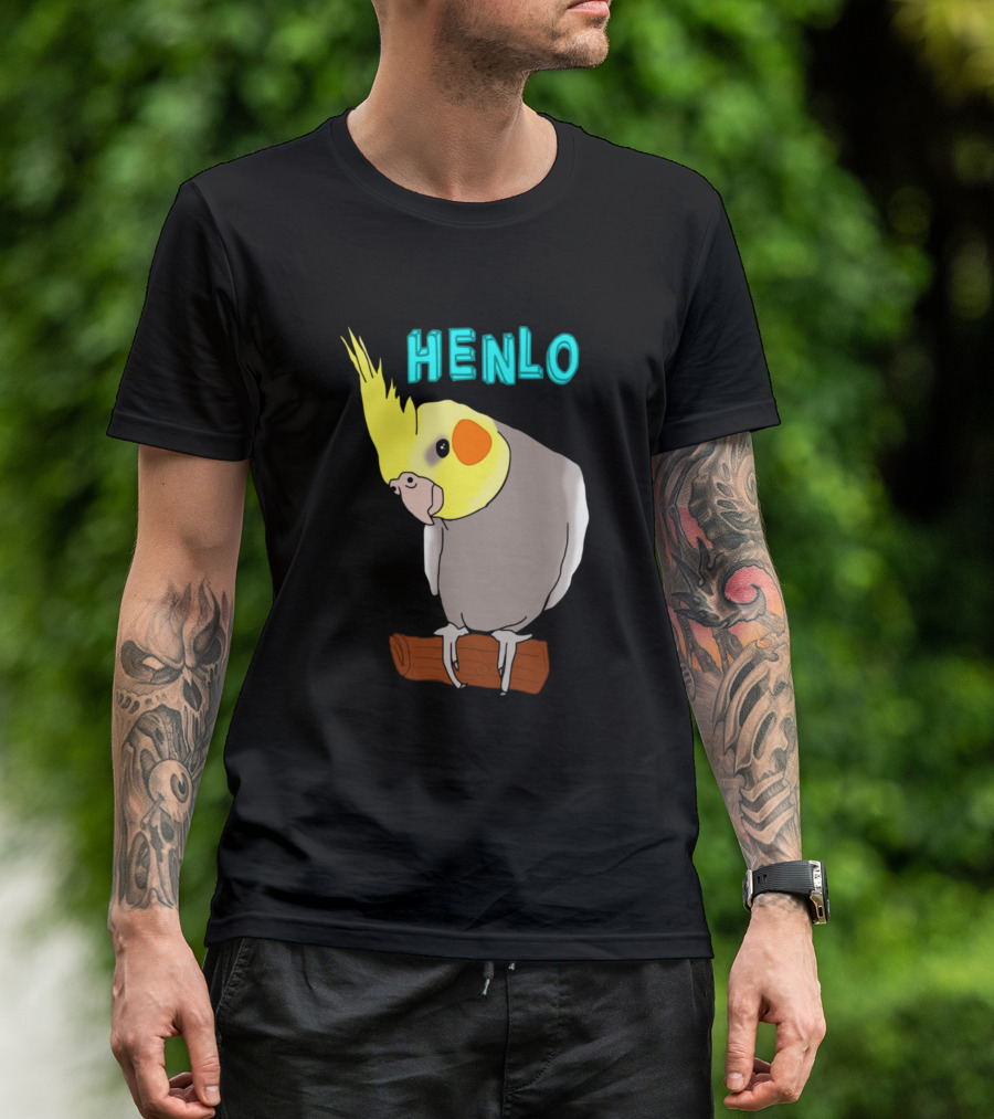 Henlo Cockatiel Bird On Perch Bright Yellow Crest T-Shirt