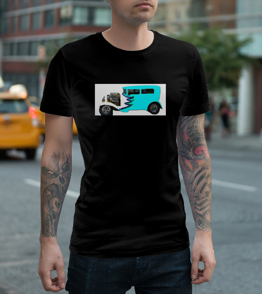 Ice Hot Rod Classic Vintage Car in Blue and White T-Shirt