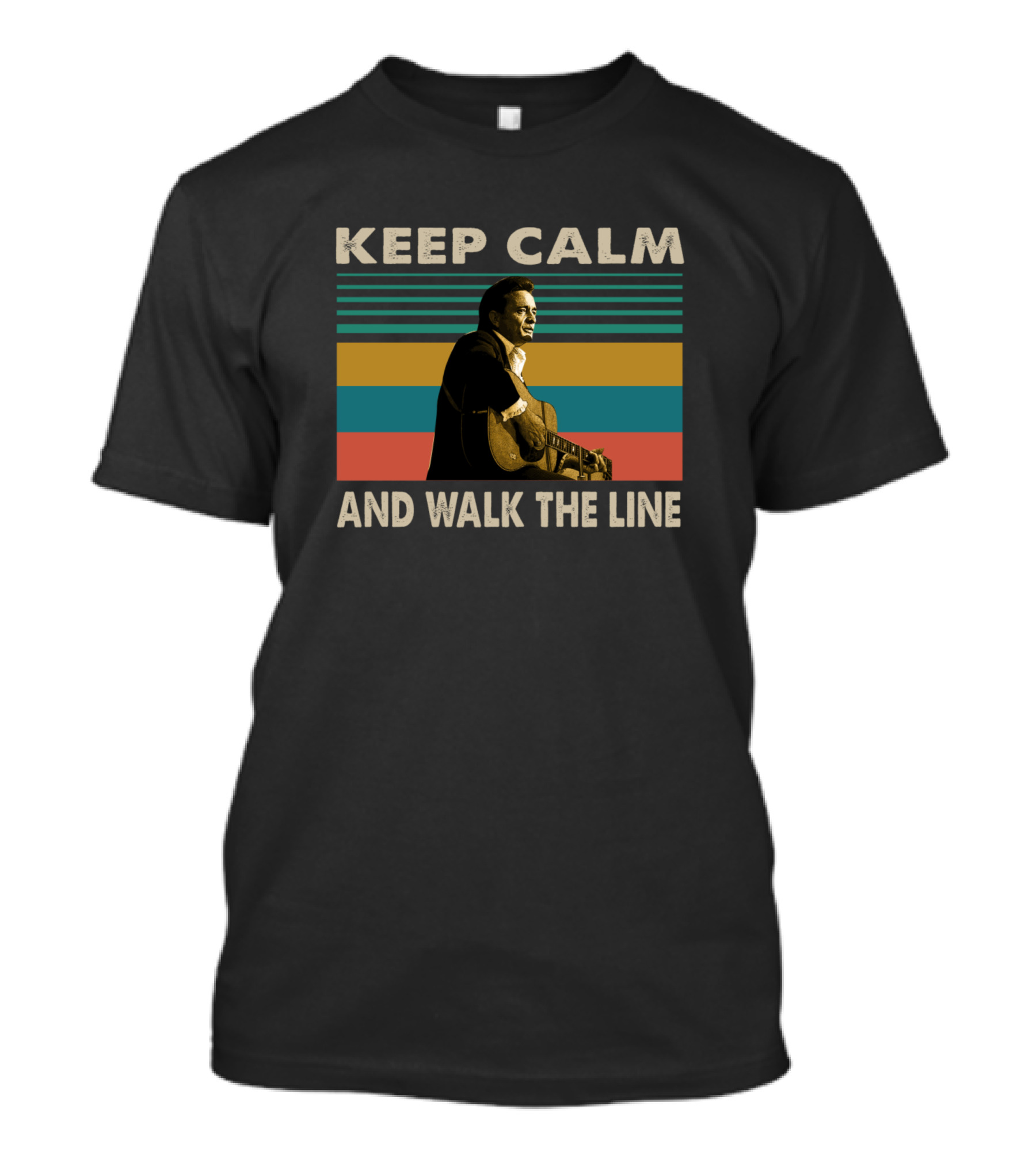 Keep Calm And Walk The Line Johnny Cash Outlaws Music Retro Stripes T-Shirt