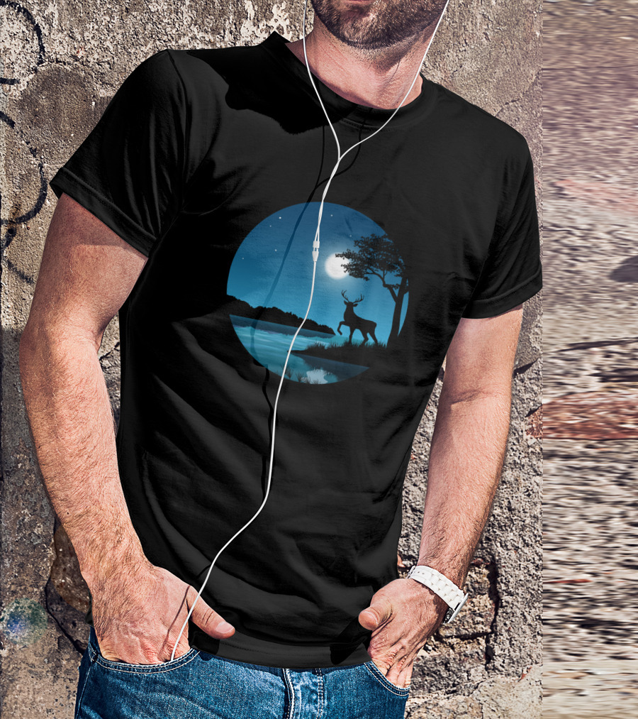 Moonlit Lake Deer Hunting And Camping Adventure T-Shirt