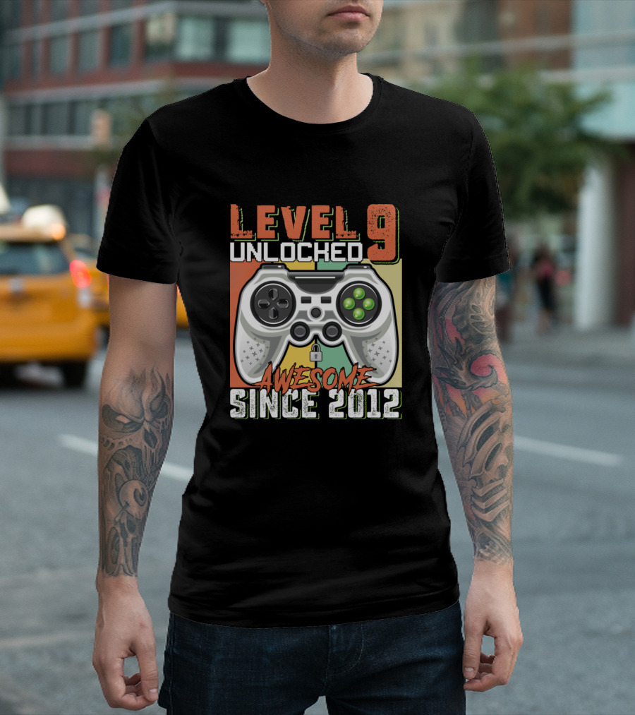 Level 9 Unlocked Awesome Since 2012 Video Gamer Controller T-Shirt