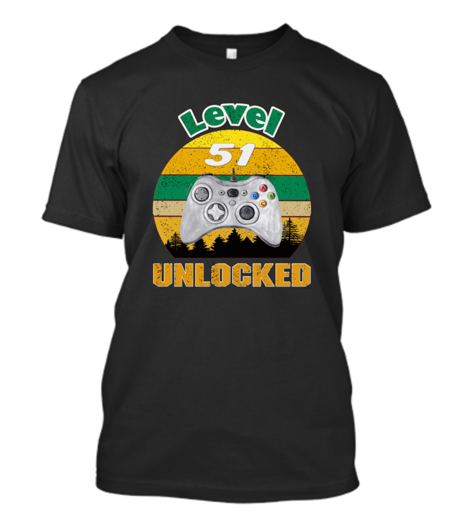 Level 51 Unlocked Vintage Gaming Controller Retro Stripes T-Shirt