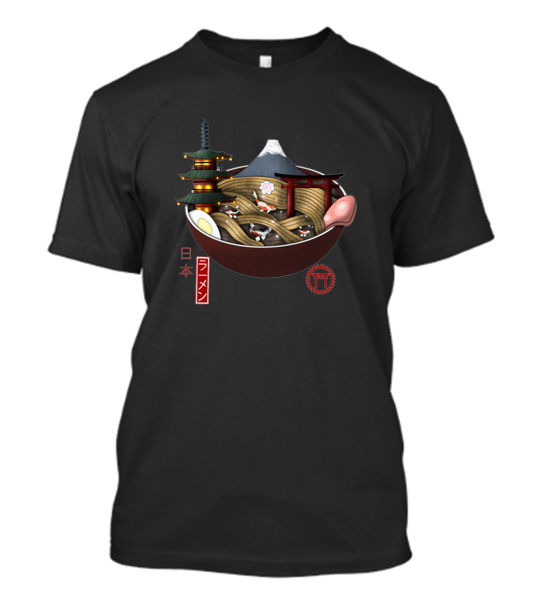 Ramen Japan Mount Fuji Pagoda And Torii Bowl T-Shirt