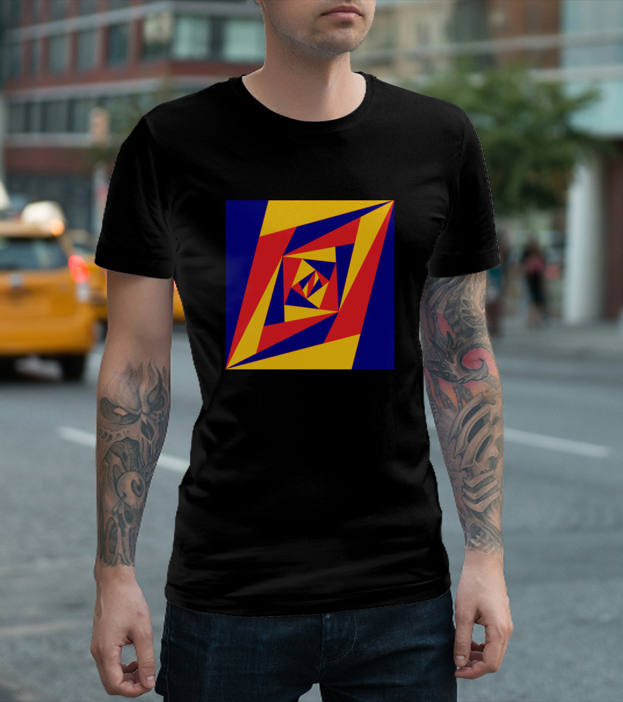 Red Blue Yellow Geometric Spiral Triangular T-Shirt