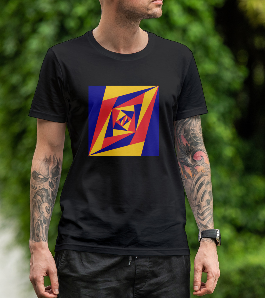 Red Blue Yellow Geometric Spiral Triangular T-Shirt