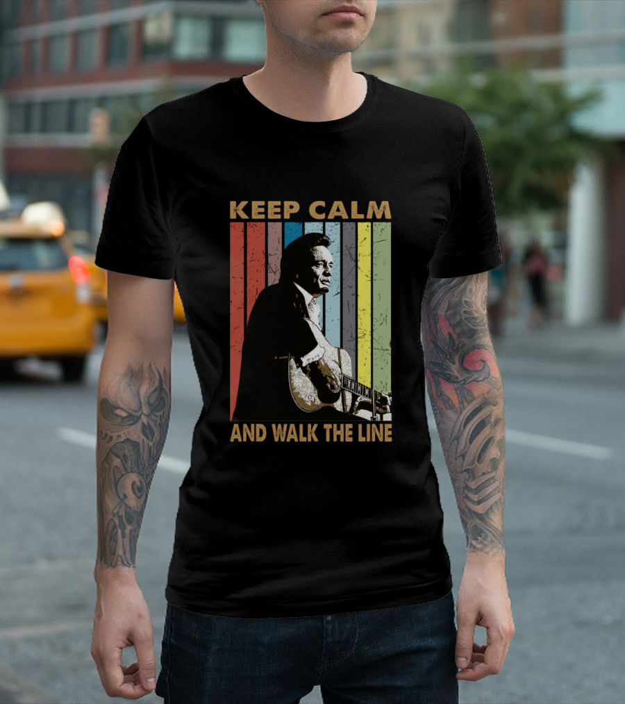 Keep Calm And Walk The Line Retro Johnny Cash Music T-Shirt