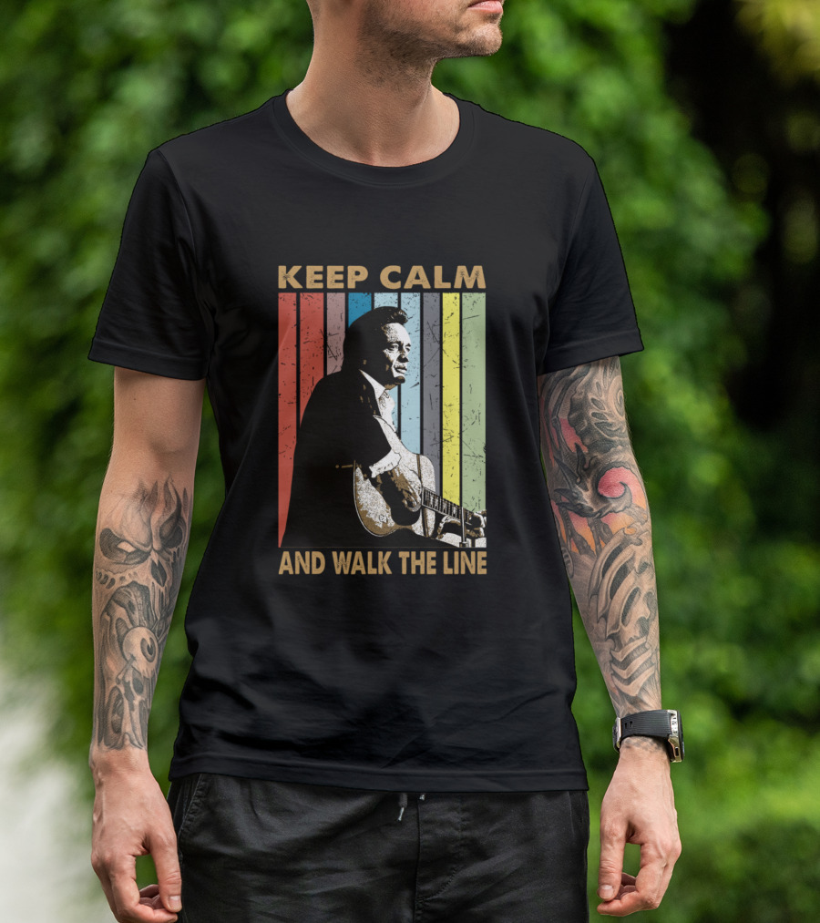 Keep Calm And Walk The Line Retro Johnny Cash Music T-Shirt