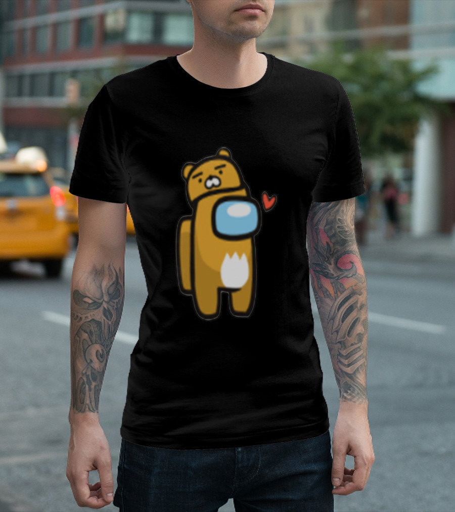 Ryan The Lion Kakao Friends X Among Us Crossover Character with Heart T-Shirt