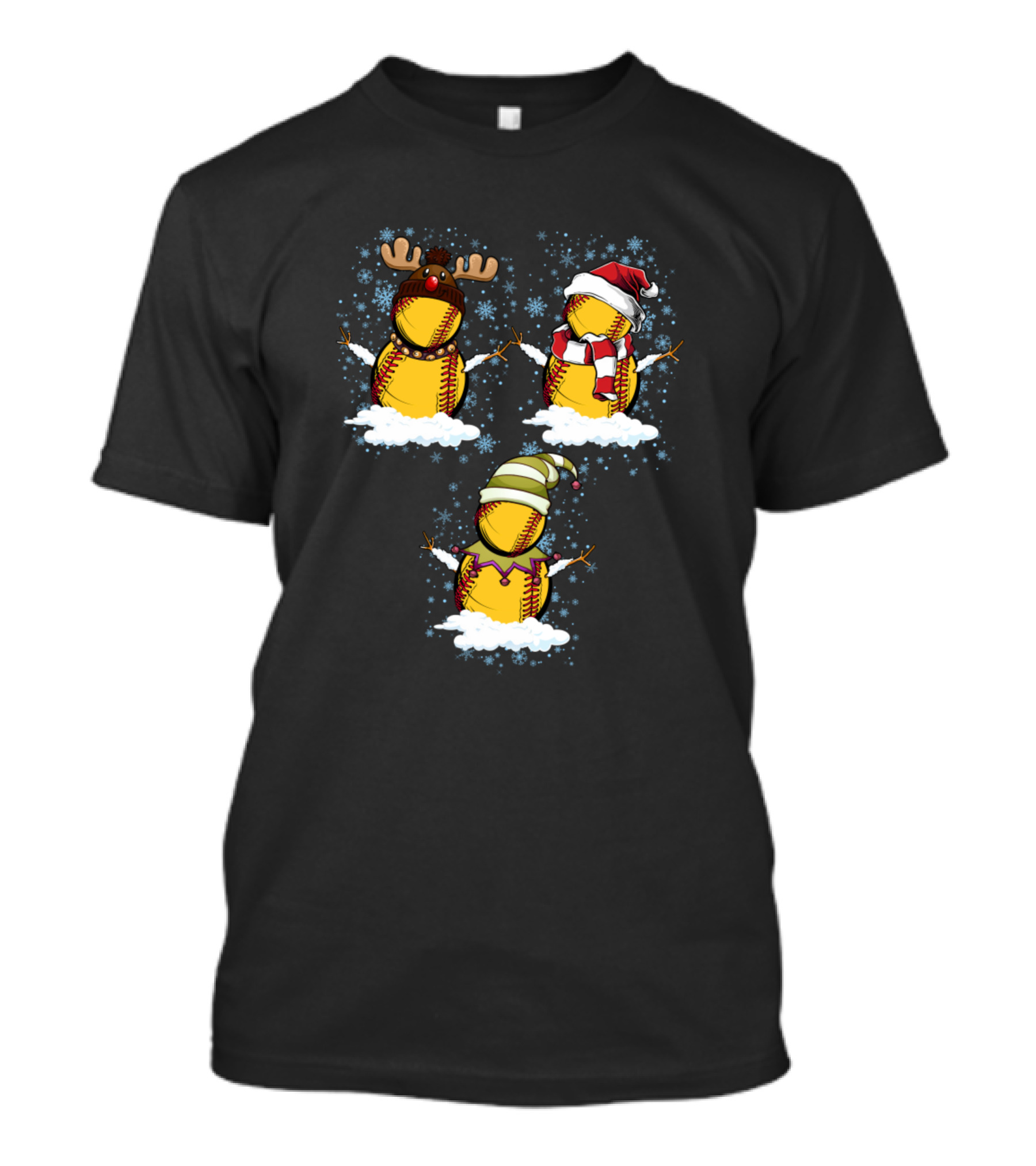 Merry Christmas Softball Santa Elf Reindeer Snowflakes Sport T-Shirt